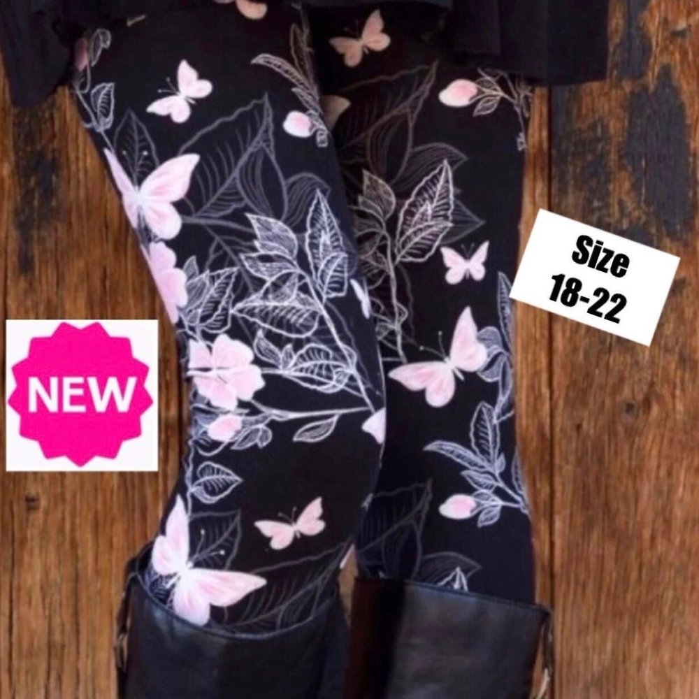 XPlus NEW Women Pink Butterfly Leggings, Soft Yoga Pants